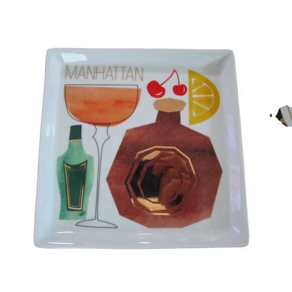 Crate Barrel Cocktail Recipe Plates Square Coupe 4 GUC Vintage 2014 - Picture 8 of 12